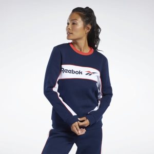 Bluza Damskie Reebok Classic Linear Fleece Crew Granatowe PL 29HBKTV